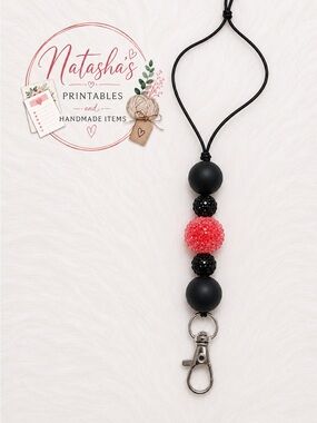 Black and red Beaded Car Freshie Hanger